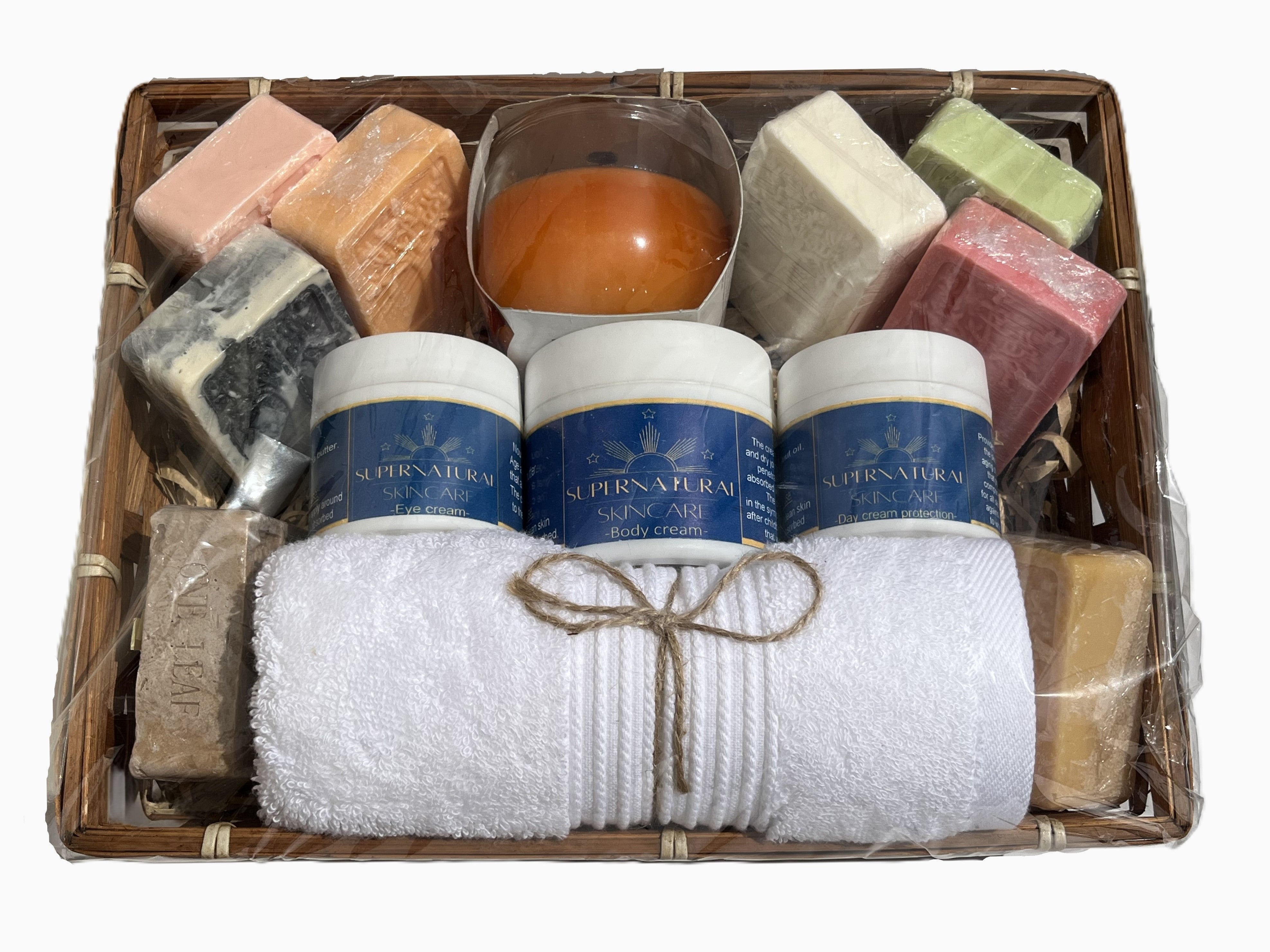 8 soap- 3 cream-face towel and candle